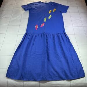 Johnny Was Vintage T-Shirt Dress Womens Small Blue Flip Flop Maxi Embroidered